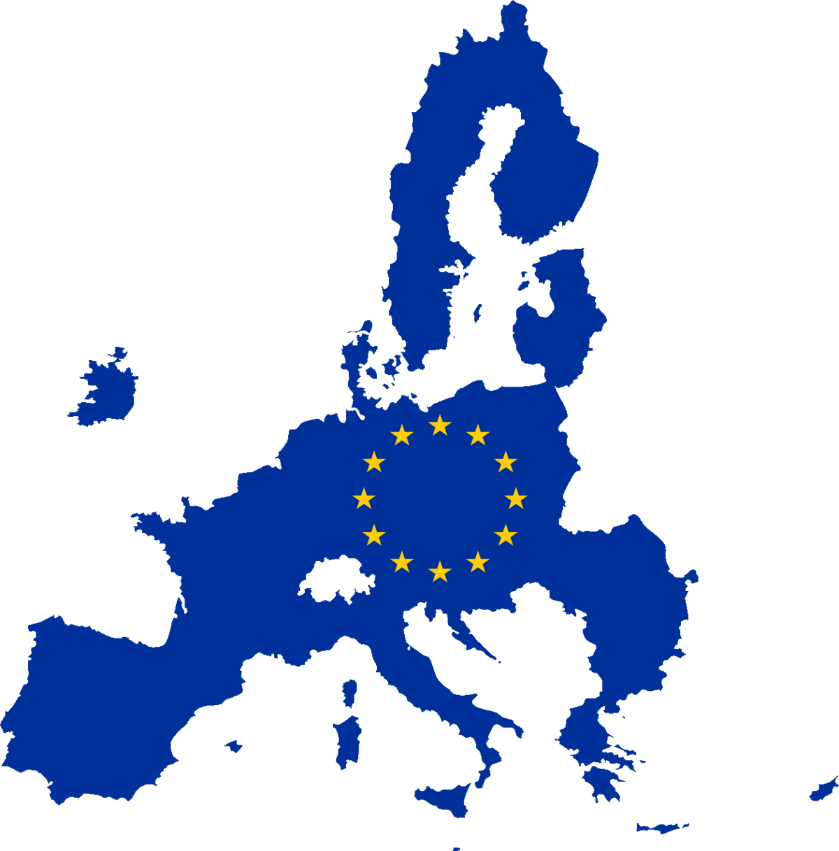 Map of the EU with the European flag's stars